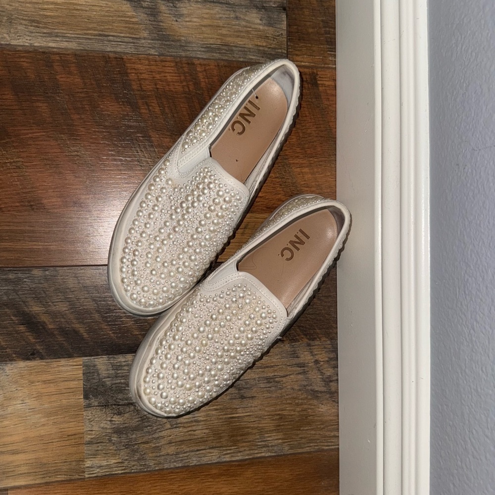 INC International Concepts Women's Cream Pearl Embellished Loafers